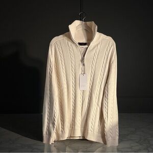 Zara Ivory Cable Knit Half-Zip Sweater